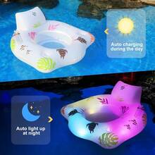 Inflatable Pool Floats Chair With Color Changing Light Solar Powered Water Floats For Adults With 2 Cup Holders 2 Armrests Beach Float Pool Sofa Pool Raft Lounge Pool Floaties For Adult - 1Pc - 查看 2
