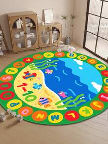 1 pieza Alfombra redonda con diseño de pez de océano, alfombra decorativa, decoración de dormitorio, alfombra pequeña, alfombra, decoración del hogar, alfombra para sala de estar, alfombra pequeña para sala de estar, alfombra para dormitorio, decoración del hogar para sala de estar, alfombra para exteriores, alfombra de felpa lavable, alfombra gruesa, alfombra esponjosa, alfombra de otoño/invierno - Multicolor - Ver 2