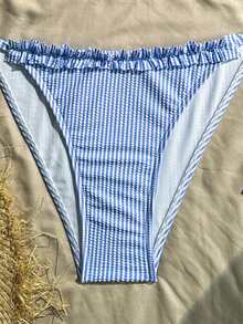 两件套格子休闲波西米亚风大码比基尼套装，适合度假、夜生活、生日派对、单身派对、旅行、海滩等各种场合，夏季四季皆宜。 - 淺藍色 - 查看 5