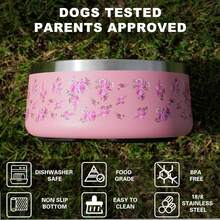 Dog Bowl Medium Breed - 4 Cup Non Slip Anti Rust, Insulated Metal Stainless Steel Dog Bowls - Spill Proof Heavy Duty - Water Bowl For Dogs, Dishwasher  (32 Oz, Happy Thoughts),13360811 - 薑色 - 查看 2