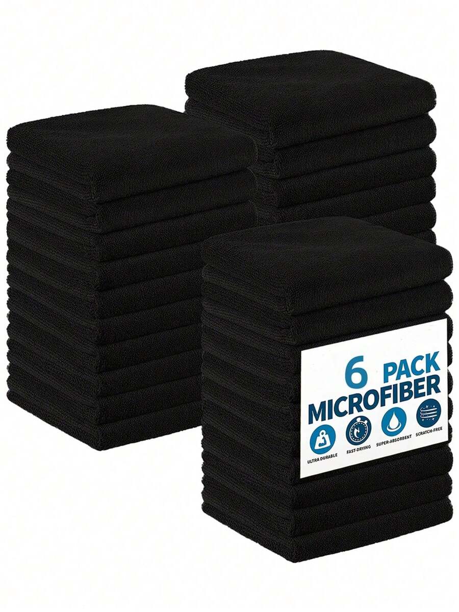 3/6 件套黑色浴室手巾和面巾，超柔软速干加厚 - 黑色 - 查看 1