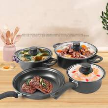 Juego de 13 piezas de utensilios de cocina antiadherentes con tapas, ollas, sartenes, espátula, cacerola, sartén, revestimiento de mármol