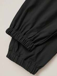 Boys' Fall Winter Streetwear Cargo Pants, Simple Straight Cuffed Trousers With Multi Pockets For Daily Use - Black - View 7