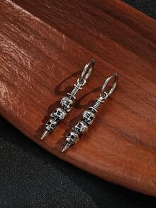 1 Pair Gothic Punk Silver Skull & Viking Axe Pendant Earrings, Suitable For Halloween And Cosplay - Antique Silver - View 3