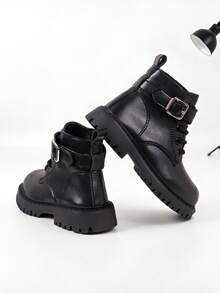 1 par de botas rasteiras infantis novas, botas de cavaleiro infantil, estilo punk, artesanato 3D, design de , adequadas para alunos do ensino fundamental e médio, versáteis para passeios e reuniões, todas as estações