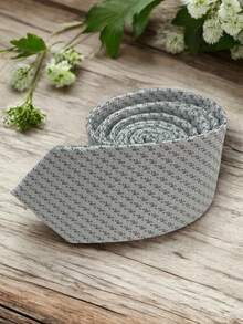 Luxury Men's Skinny Tie Polyester Silk Solid Color Polka Dots Slim Jacquard Groomsmen Tie - 銀色 - 查看 2