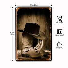 Vintage Cowboy Boot Hat Tin Sign Western Style Tee Men Women Rustic Rodeo Apparel Country Music Concert Outfit Tin Sign Sleeve Cowboy Cowgirl Gifts Iron Artwork Tinplate Decor Wall Art Home Decor - 彩色 - 查看 5