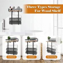 Bathroom Wall Mounted Storage Rack | Bathroom Towel Organizer Shelf | Floating Wall Shelf Wooden Tray | Bath & Beauty Products Storage | Installed By Expansion Screws | For Towel/Shampoo/Shower Gel/Toothbrush Cup Storage Bathroom Accessories - Black - View 6
