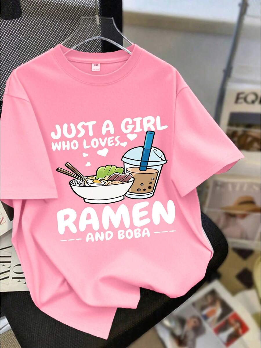1 Pack Girls Casual Printed Crew Neck Short Sleeve T-Shirt Summer Student Youth Clothing - Hồng - Xem 1