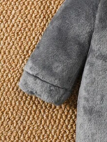 卡通企鹅刺绣抓绒连帽连体衣，婴儿款，冬季 - 黑與白 - 查看 3