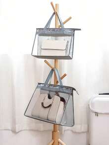 1个装挂式衣服袋衣柜PVC收纳袋透明防尘防潮透气挂袋皮包保护套多功能透明3D袋防尘罩袋子整理袋