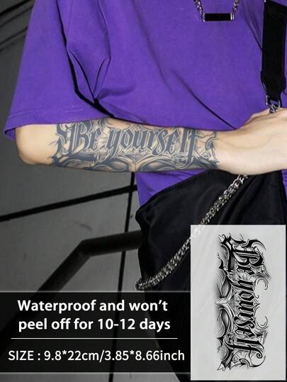 1 件英式西式图案临时纹身半永久纹身防水防汗持续 1-2 周逼真草本汁防摩擦不反光仿黑色假纹身适用于女性和男性纹身贴纸适用于手臂、胸部、腿部、腹部、腰部、手指、颈部、脊柱、现代人体艺术
