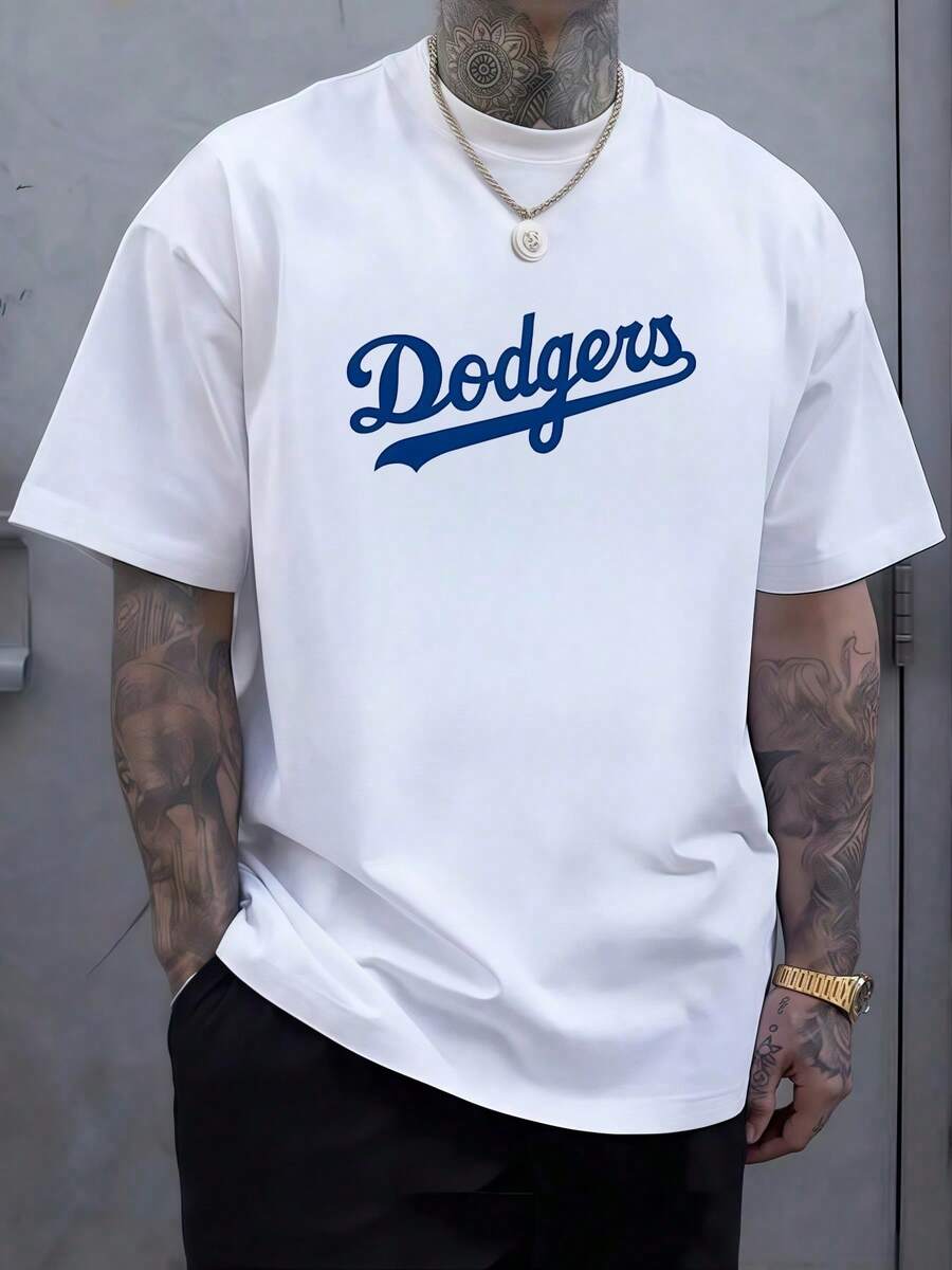 Camiseta Dodgers 1 unidad de 220 gramos Camisa de T 100% algodón con estampado digital Estilo Baseball Camisa de Hombre Casual, Diseño Deportivo de Moda para Verano, Ropa Urbana, Para fanáticos del Béisbol - Blanco - Ver 1