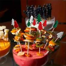 400/200/100/80/20pcs Bamboo Food Picks, Christmas Tree Food Picks, Appetizer Decorative Toothpicks With Leaves, Fruit Skewers, Pumpkins, Acorns - Multipurpose Toothpicks For Thanksgiving, Halloween, Christmas, Easter And Parties - Multicolor - View 2