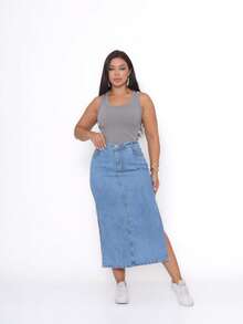 Simple Casual Elegant Cute Pocket Button Zipper Daily Denim Skirt - Màu xanh lam - Xem 3