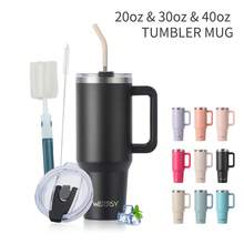 1pc WATERSY Travel Mug Coffee Cup 40oz/1182ML 30OZ/891ML 20OZ/591ML Tumbler Straw Lid And Handle, Stainless Steel Double Wall Vacuum Insulated Coffee Water Bottle Thermal For Cold Hot Coffee, Suitable For School, Camping And Hiking - Multicolor - View 2