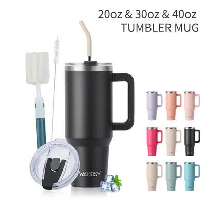  1pc WATERSY Travel Mug Coffee Cup 40oz/1182ML 30OZ/891ML 20OZ/591ML Tumbler Straw Lid And Handle, Stainless Steel Double Wall Vacuum Insulated Coffee Water Bottle Thermal For Cold Hot Coffee, Suitable For School, Camping And Hiking