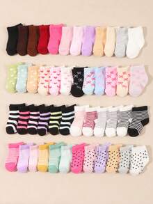 10 Pairs Baby Girl Autumn And Winter Polka Dot Striped Bow Round Neck Gift Socks