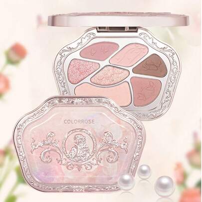 COLORROSE Bảng phấn mắt phong cách retro phương Tây 7 màu, phấn mắt lì và nhũ, độ lên màu cao, lâu trôi, chất phấn mịn, có gương, bảng trang điểm đa chức năng bao gồm cả phấn bắt sáng và phấn má hồng.