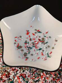 50g/Box zufällig gemischter Mini Weihnachts-Harz-Dekorations-Set, Weihnachts-Schneeflocke Weihnachtsmann Perlen, DIY Feiertags-Party Nagelkunst Dekorations-Accessoires