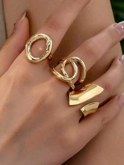 (3 Pieces/Set) Punk-Style Exaggerated Smooth Surface Circular Open Ring, Geometric Curved Surface Ring, Geometric Smooth Surface Cross Ring. European And American INS Niche Design Geometric Ring Set (3 Rings) Color Retention And Thick Ring Jewelry, Suitable For Women To Wear Daily, Various Festival Gifts, Graduation Season Gifts, Student Gifts, Back-To-School Gifts, Teacher Gifts.