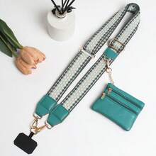 Crossbody Phone Strap With Zippered Pouch,Clip And Go Phone Charm With Wallet, Adjustable Smartphone Lanyard Wrist Strap - 030黃青漸變 - 查看 2