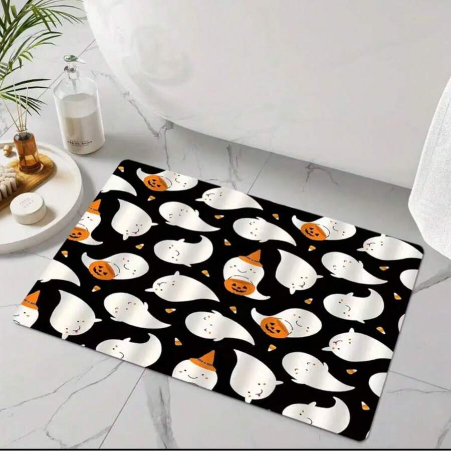 1pc Halloween Pumpkin Themed Bathroom Mat, Super Soft Absorbent Carpet, Non-Slip Washable Shower Tub Mat, Home Holiday Decor Accessory, 2D Flat Print 50x80cm