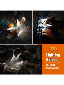 1 Pair Fingerless Flashlight Gloves, Night Vision Gloves, Hands-Free Repair Lighting Gloves, Unisex Half Finger Gloves, Waterproof Outdoor Night Fishing, Cycling, Running Flashlight Gloves, Camping Lighting Equipment - Black - View 6