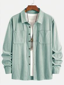 Chaqueta de camisa casual de pana de moda para hombres, con cuello vuelto, abotonadura frontal, mangas largas, cárdigan abierto con doble bolsillo, adecuado para uso diario casual, ir y venir del trabajo, estilo callejero, primavera y otoño