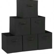 13"X13"X13" 6-Pack Foldable Storage Bins Collapsible Closet & Toy Organization Boxes Space Saving Fabric Cubes  For Shelves Black - 黑色 - 查看 2