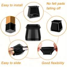 4/24pcs Square Chair Leg Floor Protectors - Thick Silicone Furniture Sliders, Transparent Chair Covers For Noise Reduction & Floor Protection, Durable Furniture Pads For Tables And Chairs, Sofas & Coffee Tables