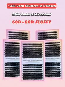 ICHICKISS 1330/266 假睫毛套装，DIY 假睫毛嫁接套装，60D+80D 卷度，8-16mm 混合长度，包含胶水、镊子和刷子，0.07mm 蓬松可重复使用的单根假睫毛，超薄隐形睫毛梗，适合派对、送礼、婚礼和节日等场合。