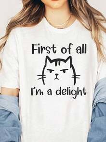 First Of All I'm A Delight Shirt, Comfort Colots Raccoon Shirt, Funny Raccoon Shirt, Cute Sarcastic Shirt, Raccoon Lover Shirt,Family Shirt, Comfort Colots Shirt,Spring/Summer Graphic Tees Women Tops - 白色006 - 查看 1