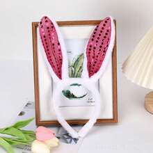 1pc Glitter Rabbit Ear Headband, Plush Sequin Party Headpiece - Multicolor - View 7