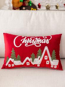 1pc Christmas Snowhouse Embroidered Plush Velvet Cushion Cover, Soft & Comfortable Christmas Decorative Pillow Sham, Fits Multiple Room Styles, Pillow Insert Not Included Home Decor Christmas Decorations Room Decor Christmas Decorations Home