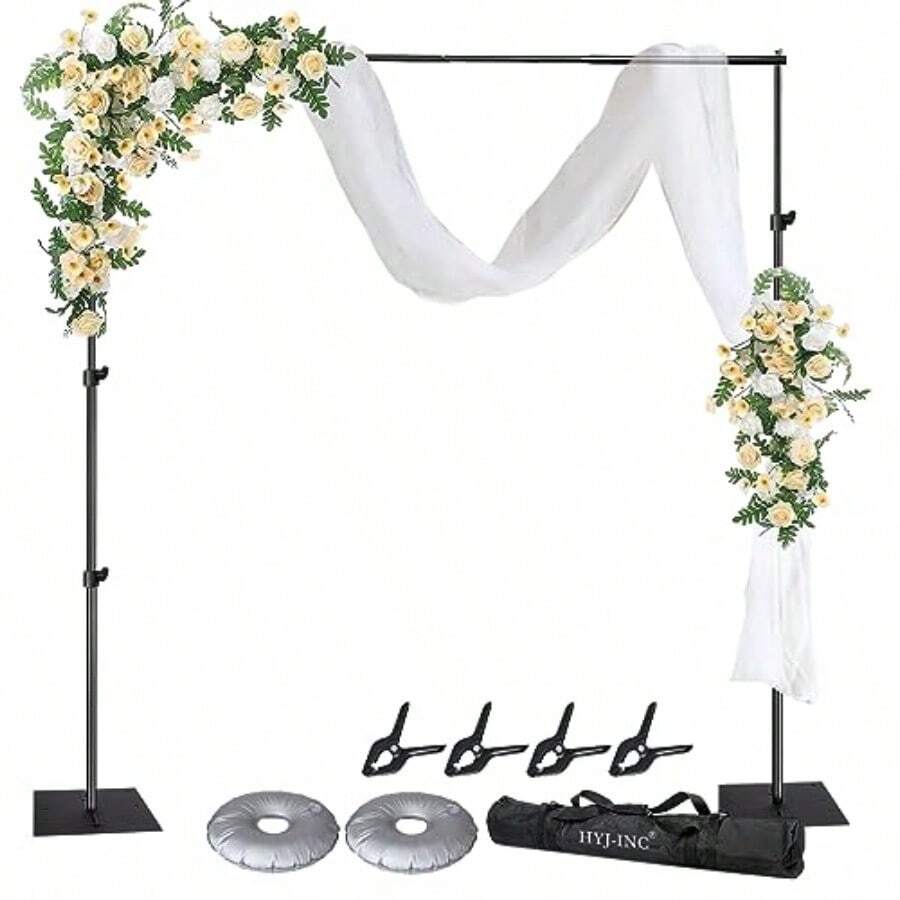 Pipe And Drape Photography Backdrop Stand Kit Adjustable Photo Background Stand 10ft X 8.5ft With Metal Base For Parties Weddings Birthday Party Events Photo Booth With 4 ClampsCarrying Bag. - như hình ảnh - Xem 1