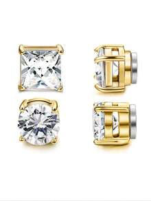 4pcs Minimalist Cubic Zirconia Decor Magnetic Ear Clips For Men, Everyday Wear Accessory - Men's Ear Clip Two Piece Set - View 3