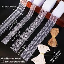 10M/Rolle 14 Stile weiße Spitzenborte Stoff Basteln DIY Schleife Geschenkverpackung Spitze Hochzeitskleid Stickerei Nähen Geburtstags Party Heim Dekoration