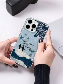 Funda de teléfono de gasa con plumas y diseño de pingüino a la luz del sol, compatible con iPhone 16 Pro Max, con botones enchapados, compatible con iPhone 15/14 Plus/13/12/11, funda protectora - Hilo de plumas plateadas de colores - Ver 3