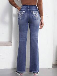Womens Slim Fit Jeans Embroidered Flare Jeans For Women High Stretch Floral Denim Pants Women