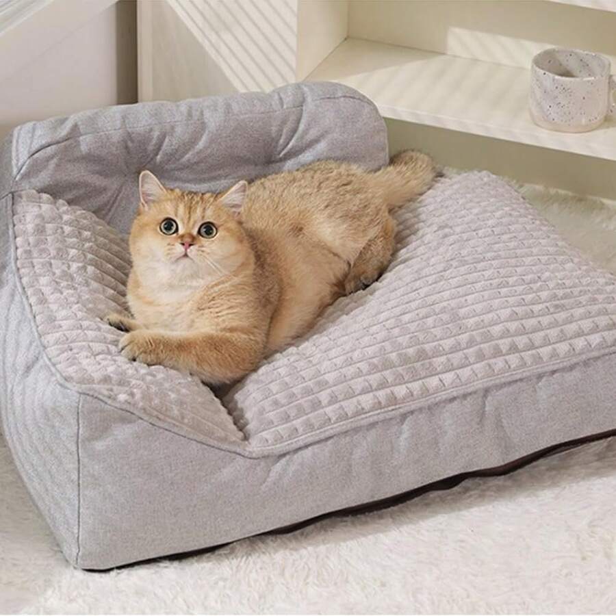 适用于小型、中型和大型犬的四季可洗宠物床垫，柔软舒适的垫子，高边缘支撑，耐用且易于清洁