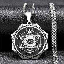 Sacred Geometry Metatron Cube Angel Seal Archangel Necklace For Women Men Stainless Steel Flower Of Life Lotus Chain Jewelry