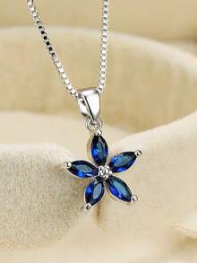 1 件可爱的 5 瓣蓝色锆石泪珠项链，订婚/婚礼/日常珠宝 - 吊墜項鍊 - 查看 7