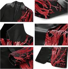 Boys' Formal Tuxedo Suit Set - 2 Piece Sequin Blazer & Satin Pants (4-16Y) - Red - View 3
