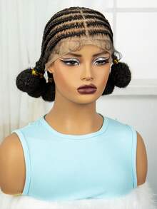 1ps 10 Inch Chic Full Lace Hand Knitted Wig With High Density Synthetic Hair For Party And Casual Wear