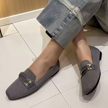 Women's Metal Decor Casual Flat Slip-On Shoes For Daily Wear - Grey - View 3