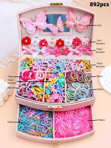 892件/套可爱粉色发饰套装，包含彩色发夹（花朵、蝴蝶、星星款式）和弹力发圈 - 适合女孩和女士，可用于学校、派对、玩耍和日常发型。多种可爱款式激发创意 - 这份礼物让女孩们每天都能开启“美丽发型之旅”。包含发夹、发卡、美发套装、礼物、头部饰品、情人节饰品。 - 彩色 - 查看 21