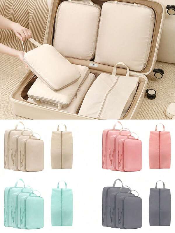 4pcs Compression Packing Cubes For Suitcases, Light Travel Suitcase Organizer Bags Set, With Shoe Bag, Expandable Packing Luggage Organizer Bags, Space-Saving Travel Essentials Accessories