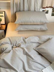 3pcs 100% Cotton Nordic Plaid Bedding Set, 2 Pillowcases + 1 Duvet Cover