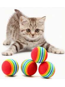 3-10pcs/Set Rainbow Balls, Rainbow Balls, Cat Toy Balls, Foam Balls, Pet Toy Balls, Small Dog Supplies